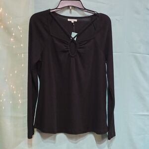 Maurices Black Knitted Long Sleeved Shirt Key Hole Design Large NWT